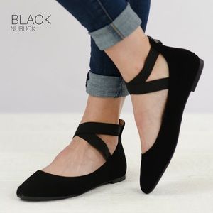Black Criss Cross Ankle Strap Flats